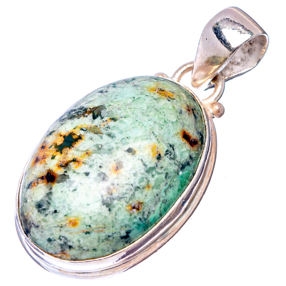 African Turquoise Jasper Pendant 1 3/8" (.925 Sterling Silver)