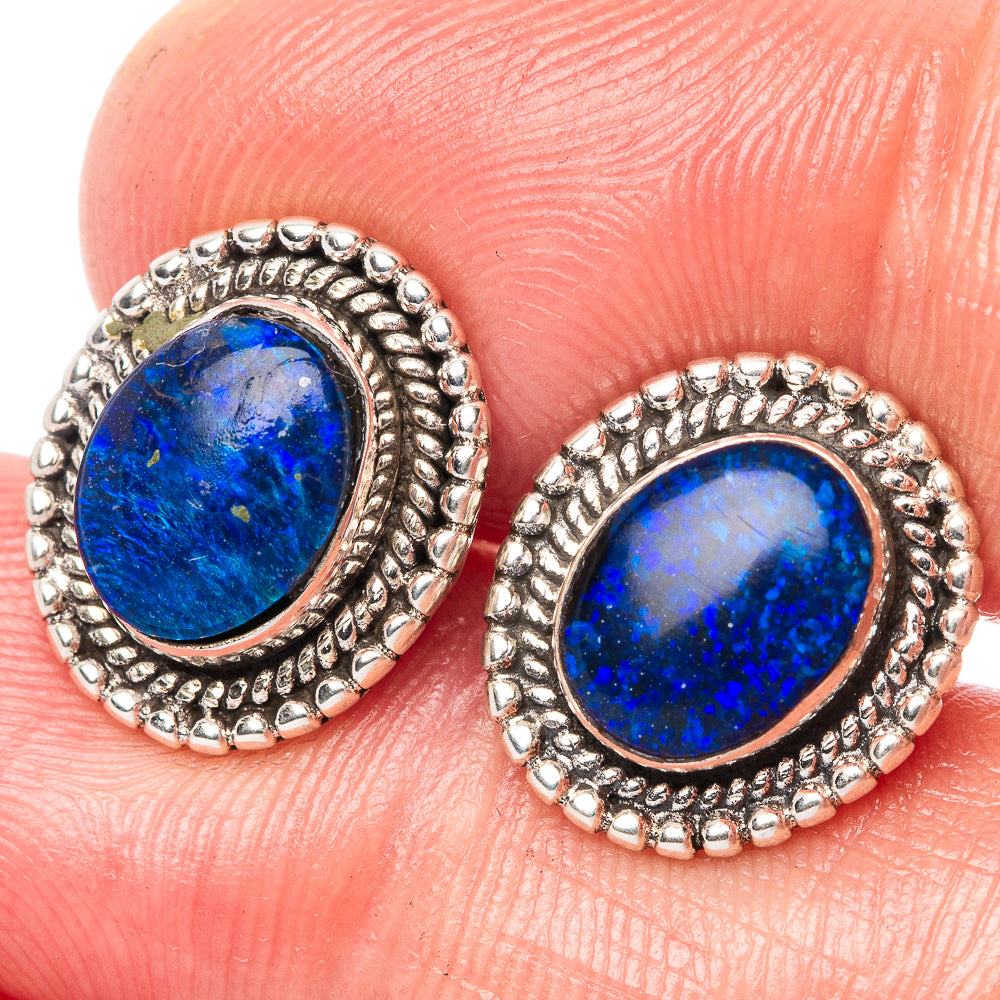 Rare Triple Opal Earrings 5/8" (925 Sterling Silver) E1499
