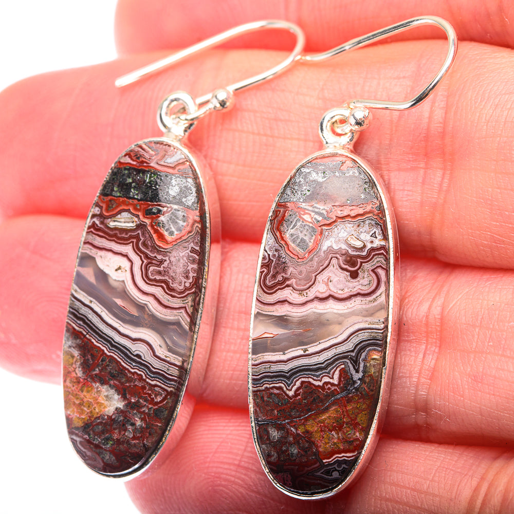 Crazy Lace Agate Earrings 1 5/8" (925 Sterling Silver) EARR432129