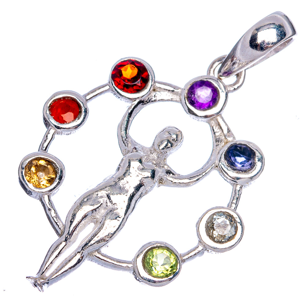 Rainbow Chakra Man Pendant 1 1/2" (925 Sterling Silver) P40328