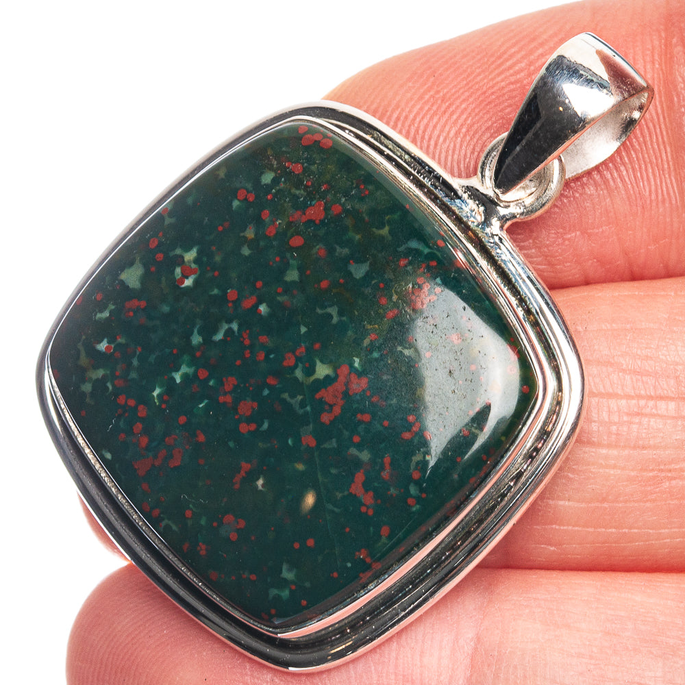 Bloodstone 925 Sterling Silver Pendant 1 1/2"