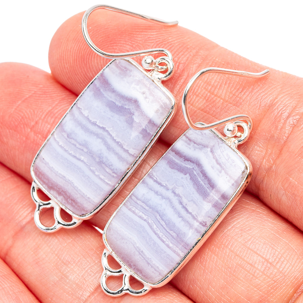 Blue Lace Agate 925 Sterling Silver Earrings 1 5/8" (925 Sterling Silver) E1951