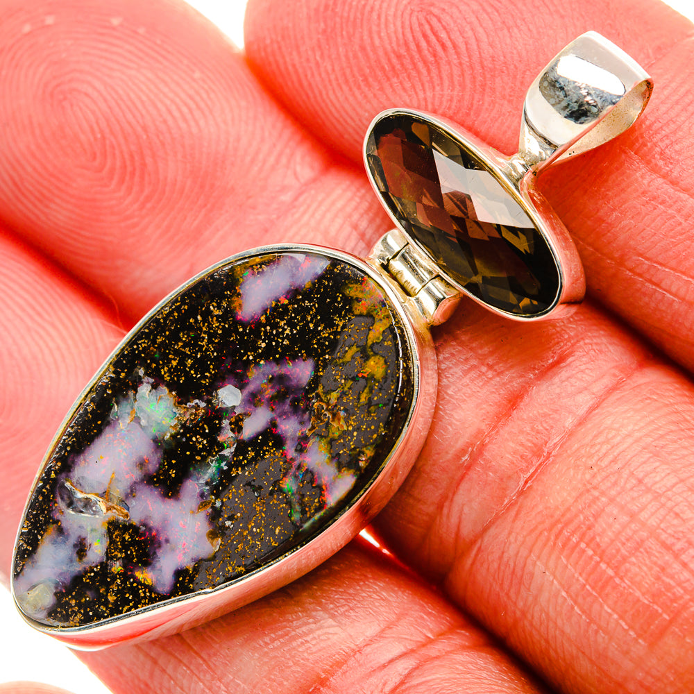 Boulder Opal, Smoky Quartz Pendant 1 3/4" (925 Sterling Silver) PD37905