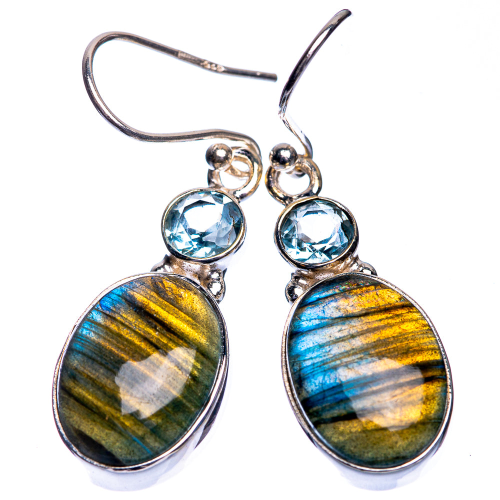 Labradorite, Blue Topaz Earrings 1 1/2" (925 Sterling Silver) E432715