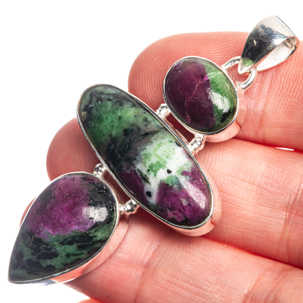Ruby Zoisite 925 Sterling Silver Pendant 2 1/8"