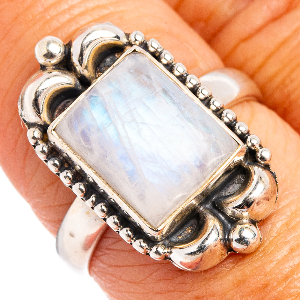 Rainbow Moonstone Ring Size 7.75 (.925 Sterling Silver)