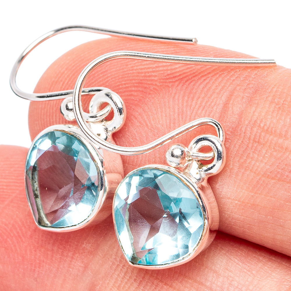 Blue Topaz Earrings 1 1/8" (925 Sterling Silver) E3010