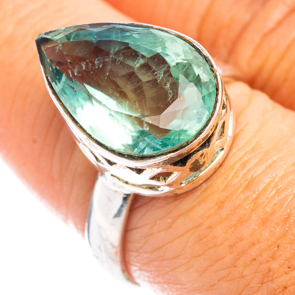 (Classic Series) Green Fluorite Ring Size 8 (.925 Sterling Silver)