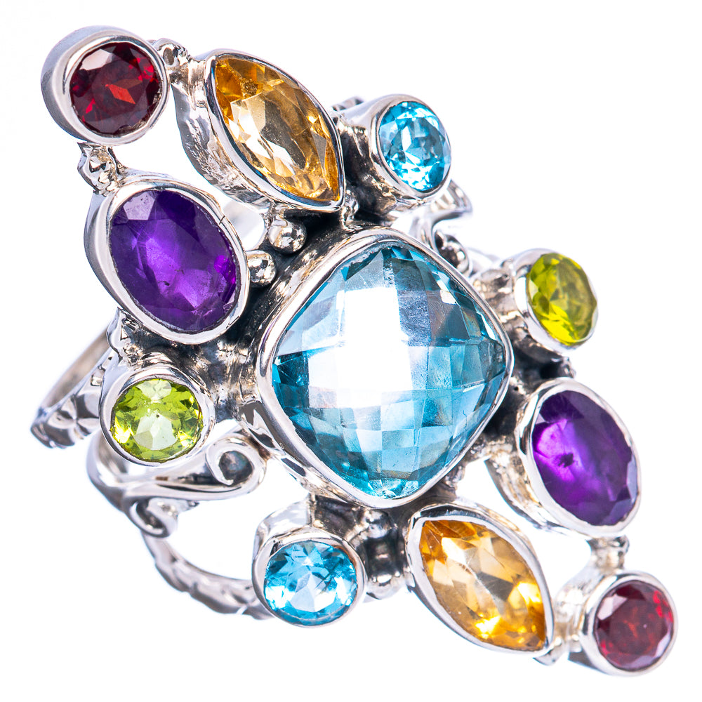 Signature Blue Topaz, Amethyst, Citrine, Peridot, Garnet Ring Size 7.75 (925 Sterling Silver) R3552