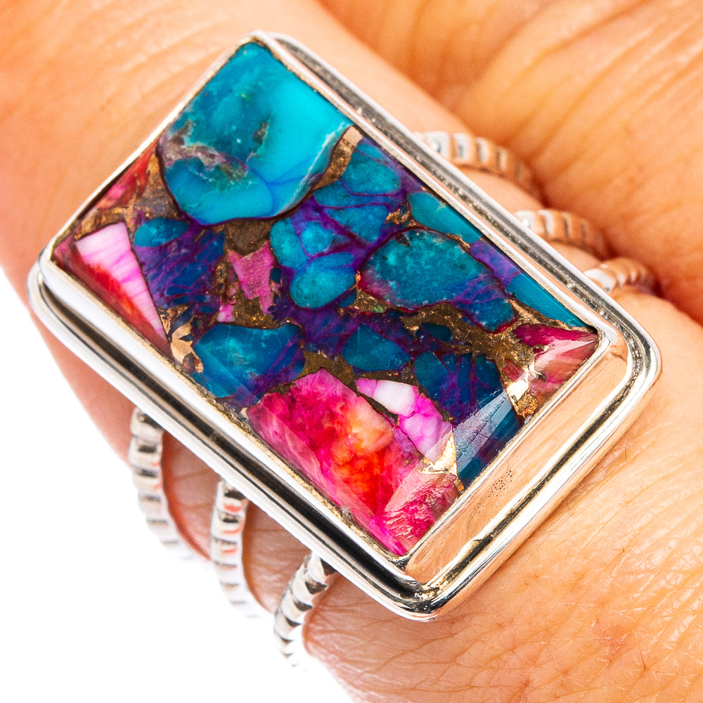 Pink Dahlia Mohave Turquoise Ring Size 7.75 (.925 Sterling Silver)