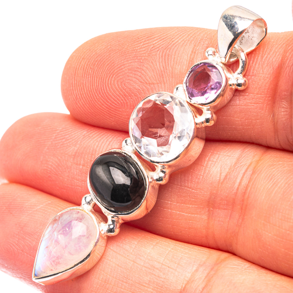 White Quartz, Star Diopside, Rainbow Moonstone, Amethyst 925 Sterling Silver Pendant 2" (925 Sterling Silver) PD38657