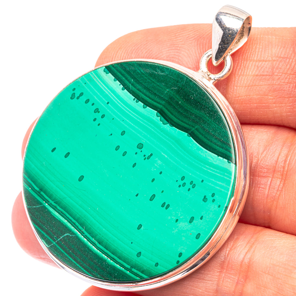 Malachite Coin 925 Sterling Silver Pendant 1 7/8" (925 Sterling Silver) PD38622
