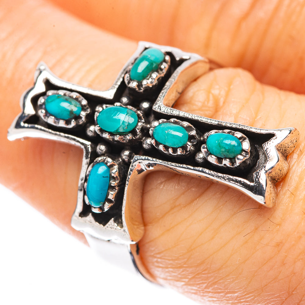 Rare Arizona Turquoise Cross Ring Size 7.5 (925 Sterling Silver) R2174