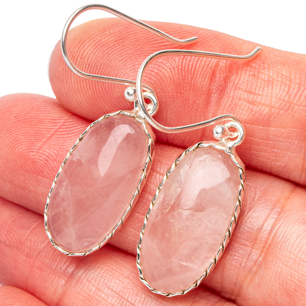 Rose Quartz Earrings 1 1/2" (.925 Sterling Silver)