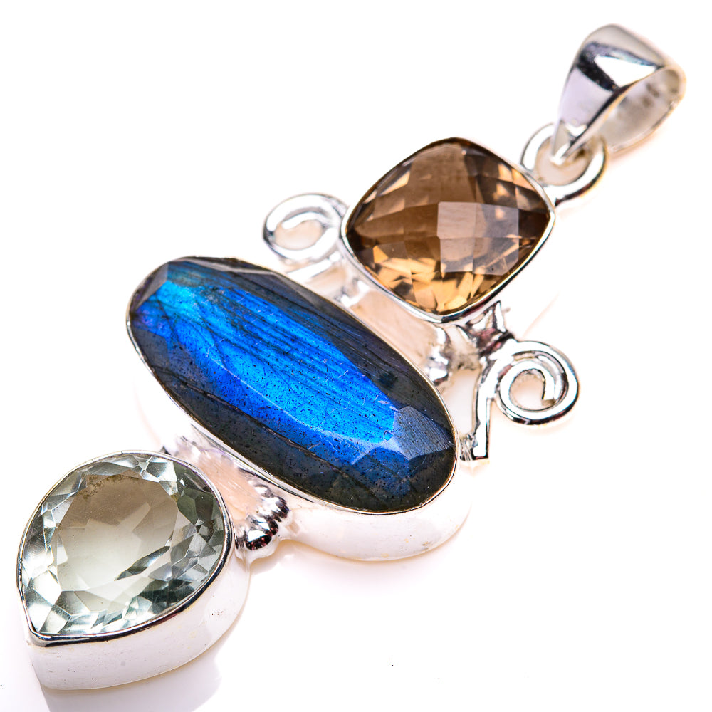 Labradorite, Green Amethyst, Smoky Quartz Pendant 2" (925 Sterling Silver) PD38590