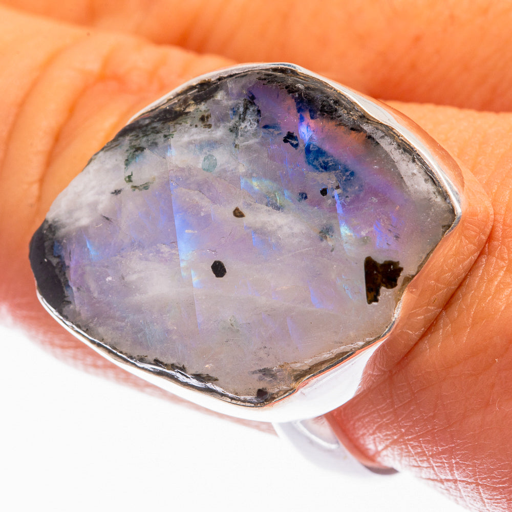 Raw Rainbow Moonstone Ring Size 10.5 (925 Sterling Silver) R142136