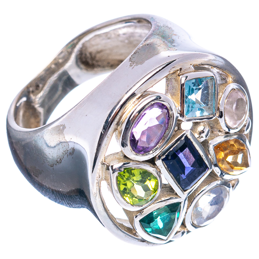 Premium Iolite, Green Fluorite, Moonstone, Citrine, Rose Quartz, Blue Topaz, Amethyst, Peridot Ring Size 6.75 (.925 Sterling Silver)