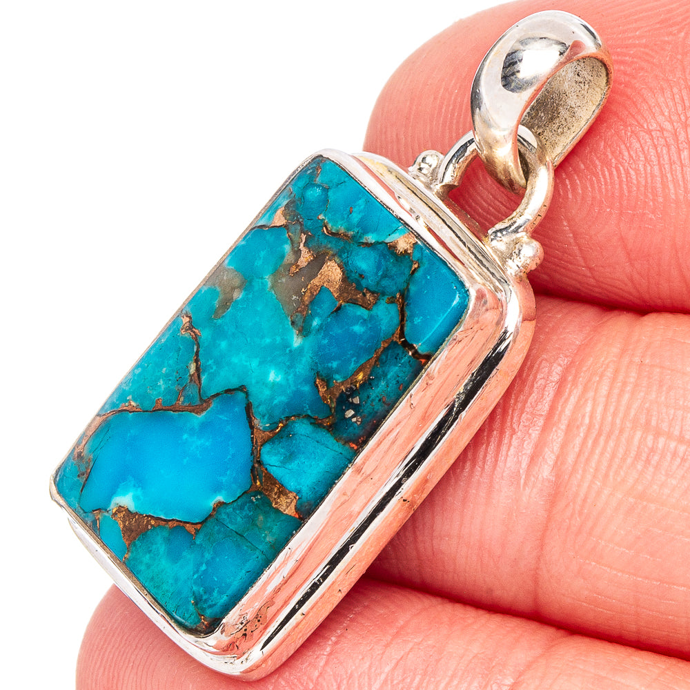 Ice Blue Dahlia Mohave Turquoise Pendant 1 3/8" (.925 Sterling Silver)