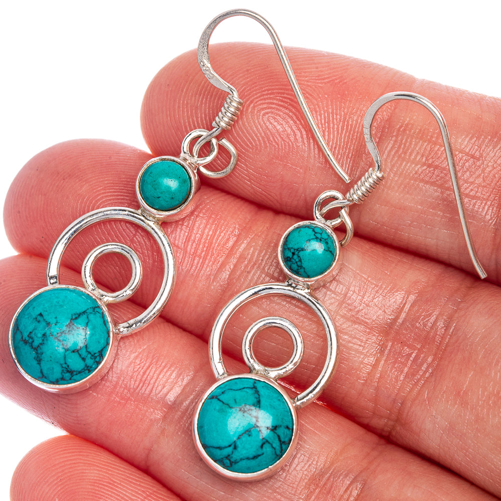 Blue Howlite Earrings 1 3/4" (925 Sterling Silver) E1019