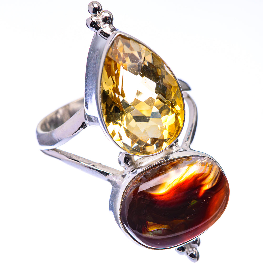 Large Mexican Fire Agate, Citrine Ring Size 10 (925 Sterling Silver) R141271