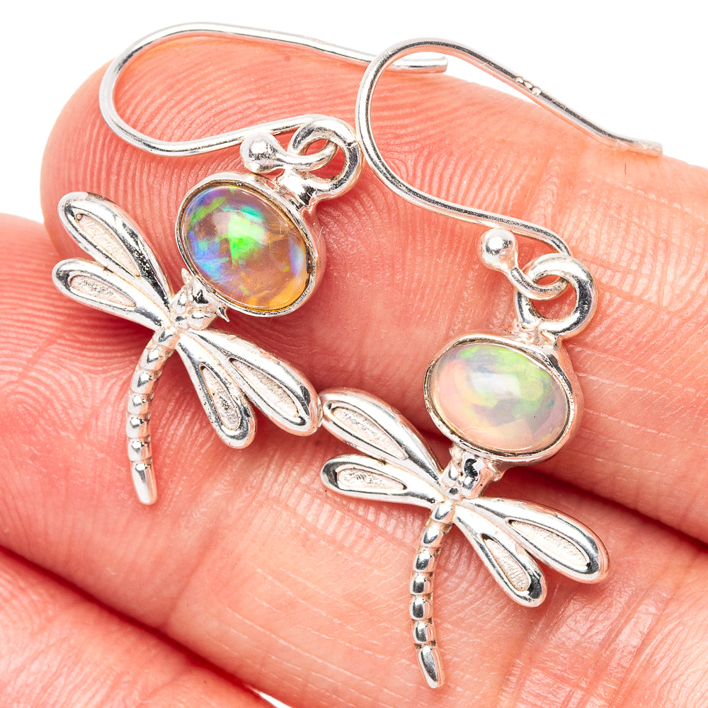 Rare Ethiopian Opal Dragonfly Earrings 1 3/8" (925 Sterling Silver) E1547