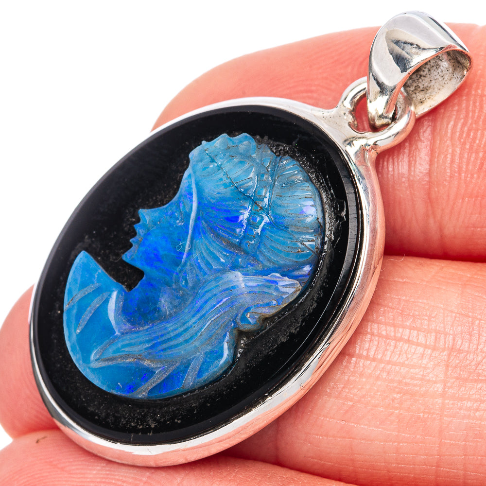 Rare Opal Cameo Lady Face Pendant 1 1/2" (925 Sterling Silver) P41584