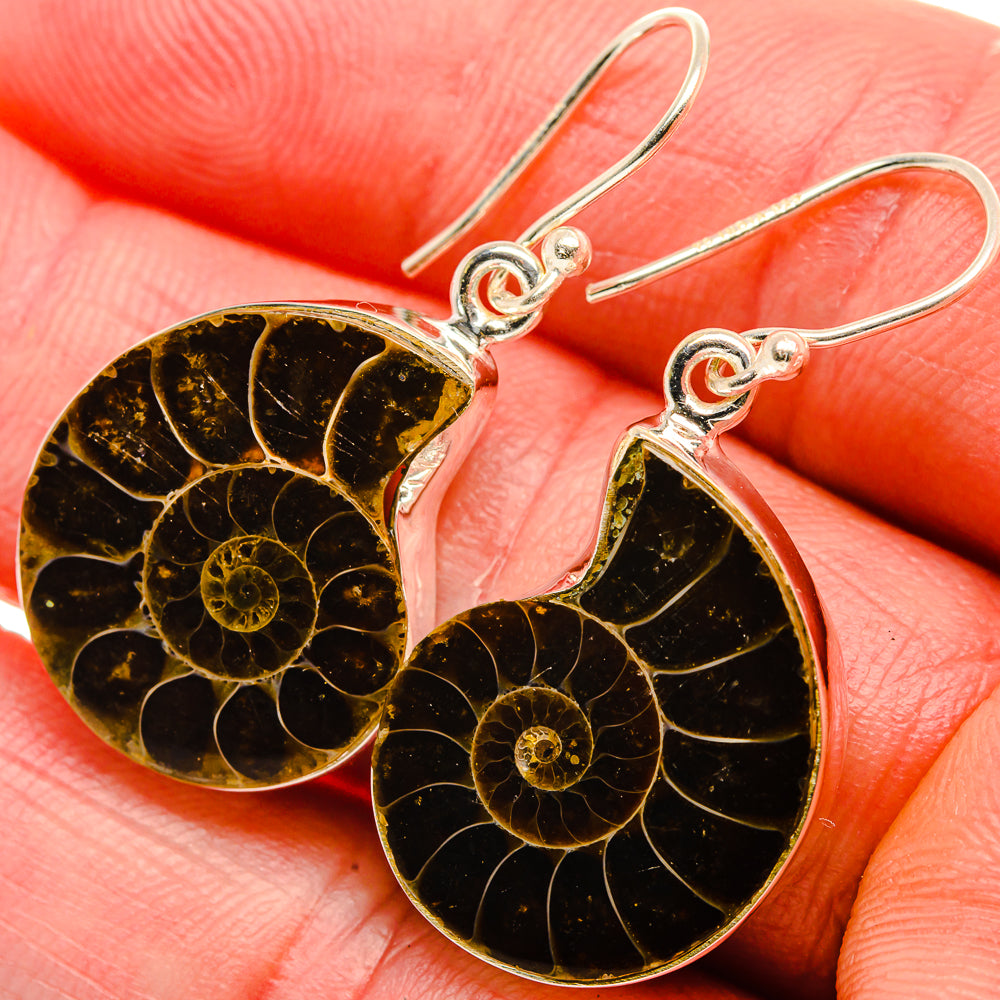 Ammonite Fossil Earrings 1 1/2" (925 Sterling Silver) EARR432029