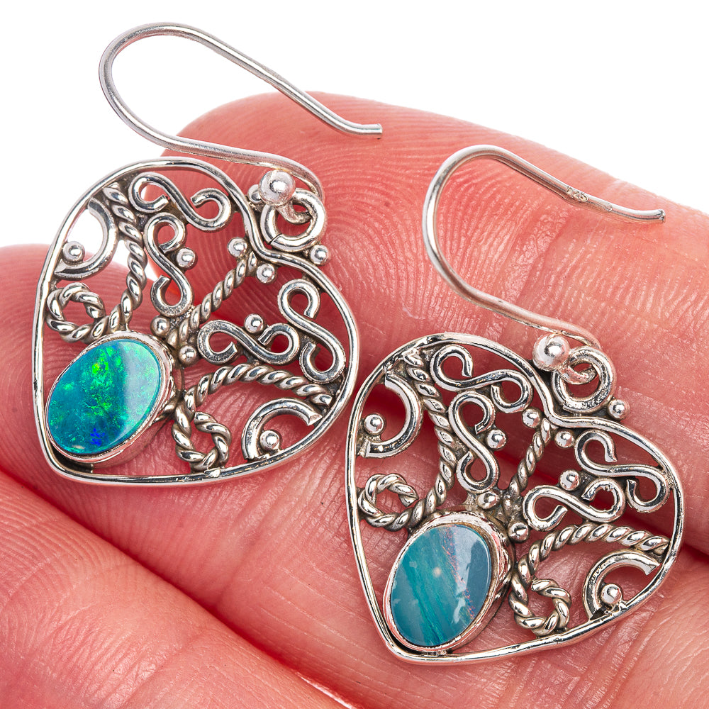 Rare Triplet Opal Heart Earrings 1 1/4" (925 Sterling Silver) E1001