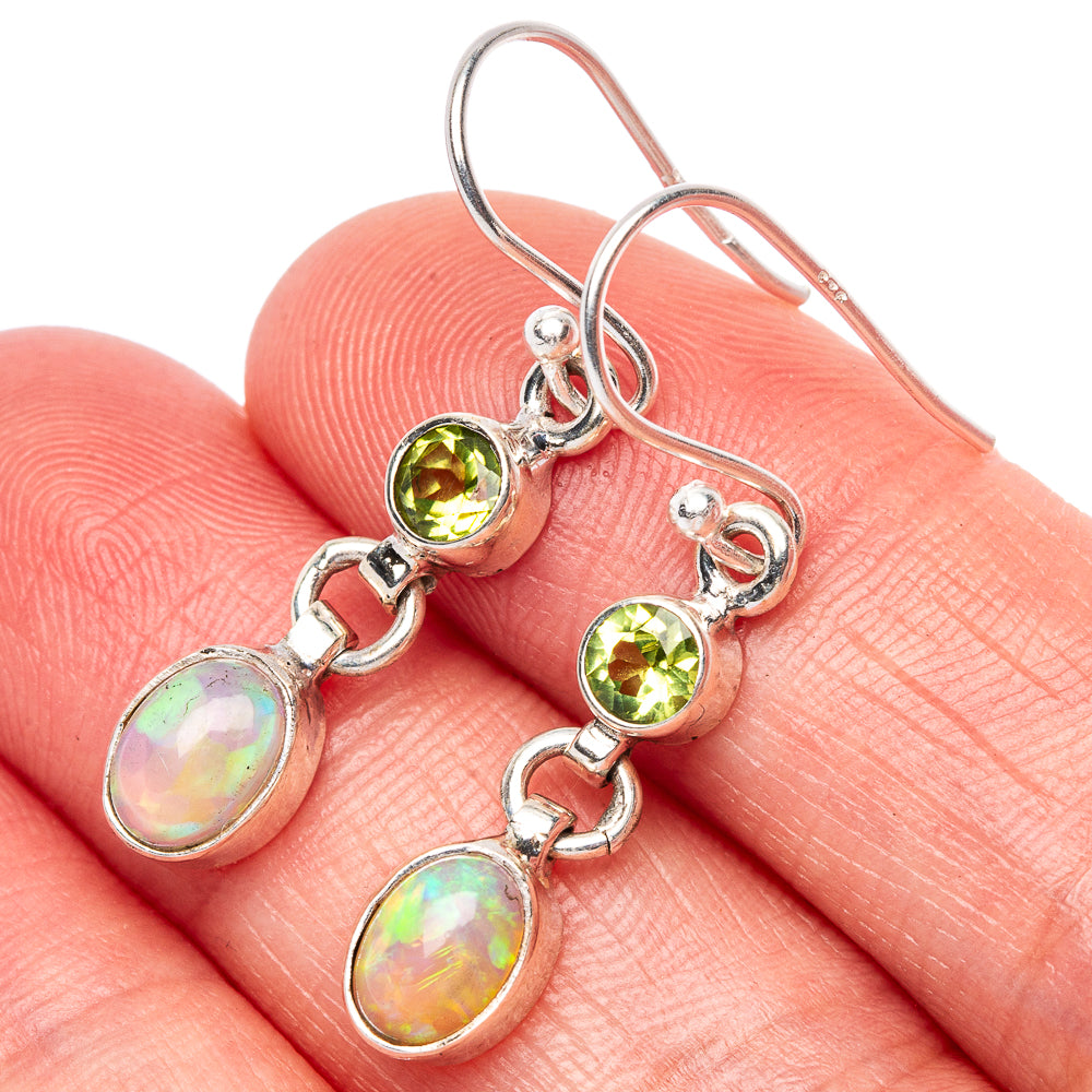 Rare Ethiopian Opal, Peridot Earrings 1 1/4" (925 Sterling Silver) E1643