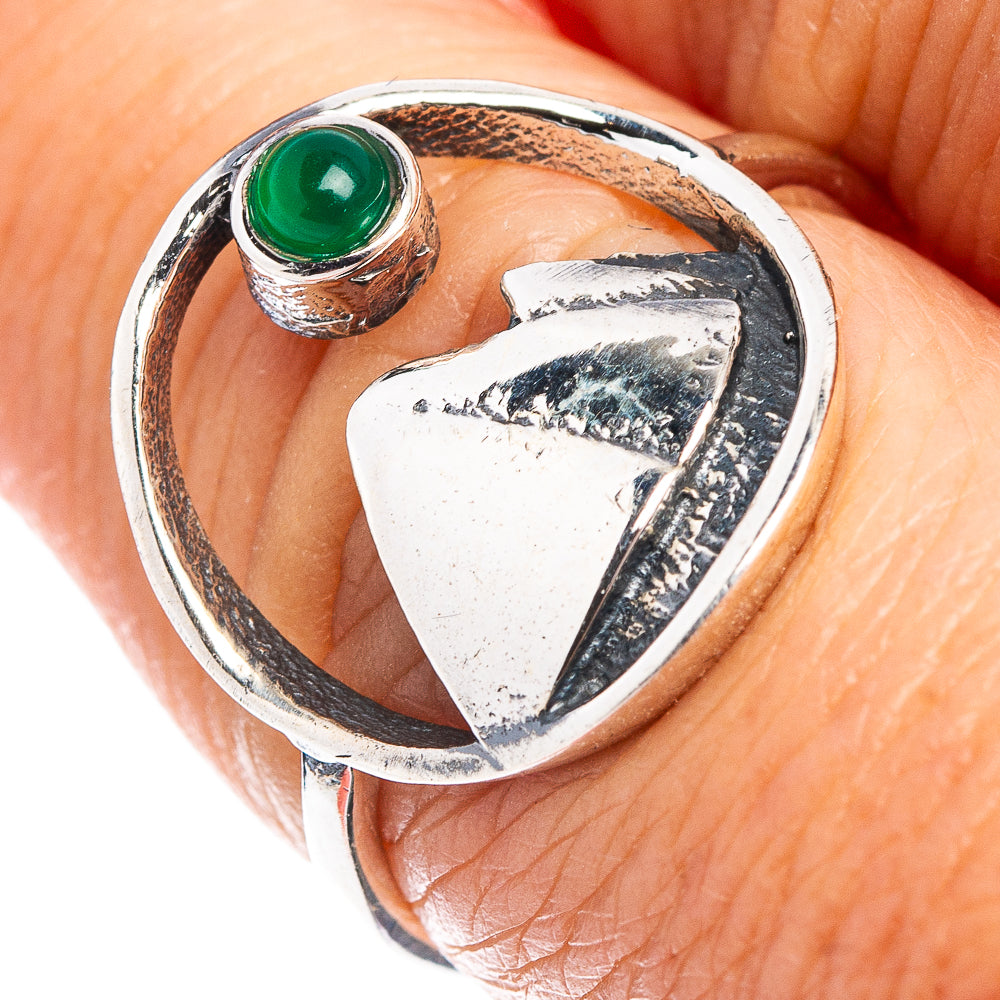 Green Onyx Mountain Dainty Ring Size 7.75 (.925 Sterling Silver)