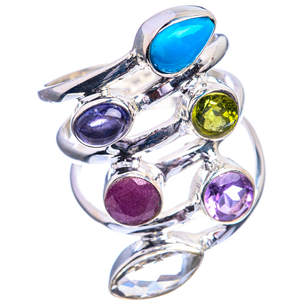 Sleeping Beauty Turquoise, Peridot, Tanzanite, Amethyst, White Quartz, Ruby Ring Size 8 (925 Sterling Silver) R142243
