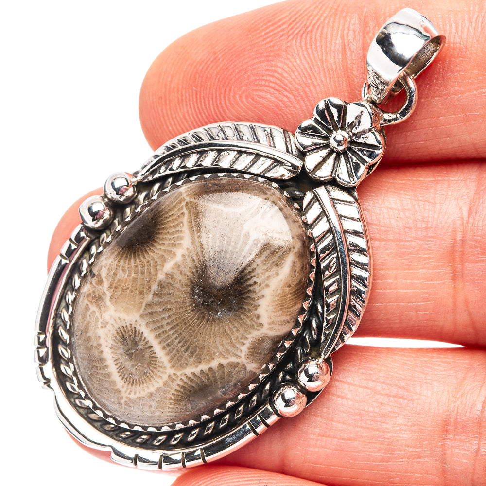 Premium Fossil Coral Pendant 2 1/8" (.925 Sterling Silver)