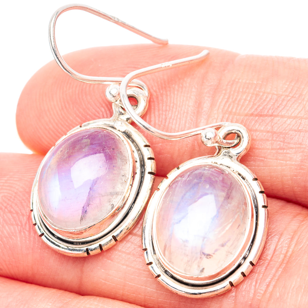 Rainbow Moonstone Earrings 1 1/4" (.925 Sterling Silver)