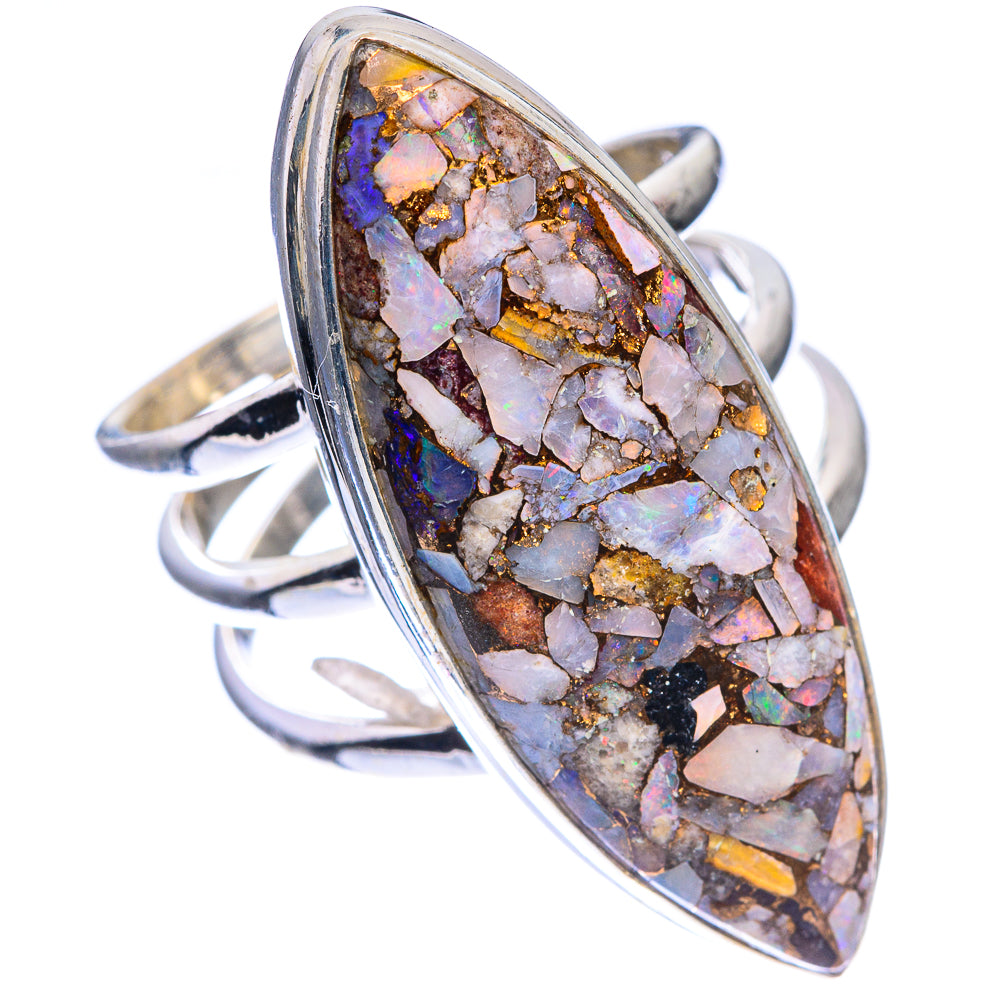Large Copper Composite Rainbow Moonstone Ring Size 7.75 (925 Sterling Silver) RING143470