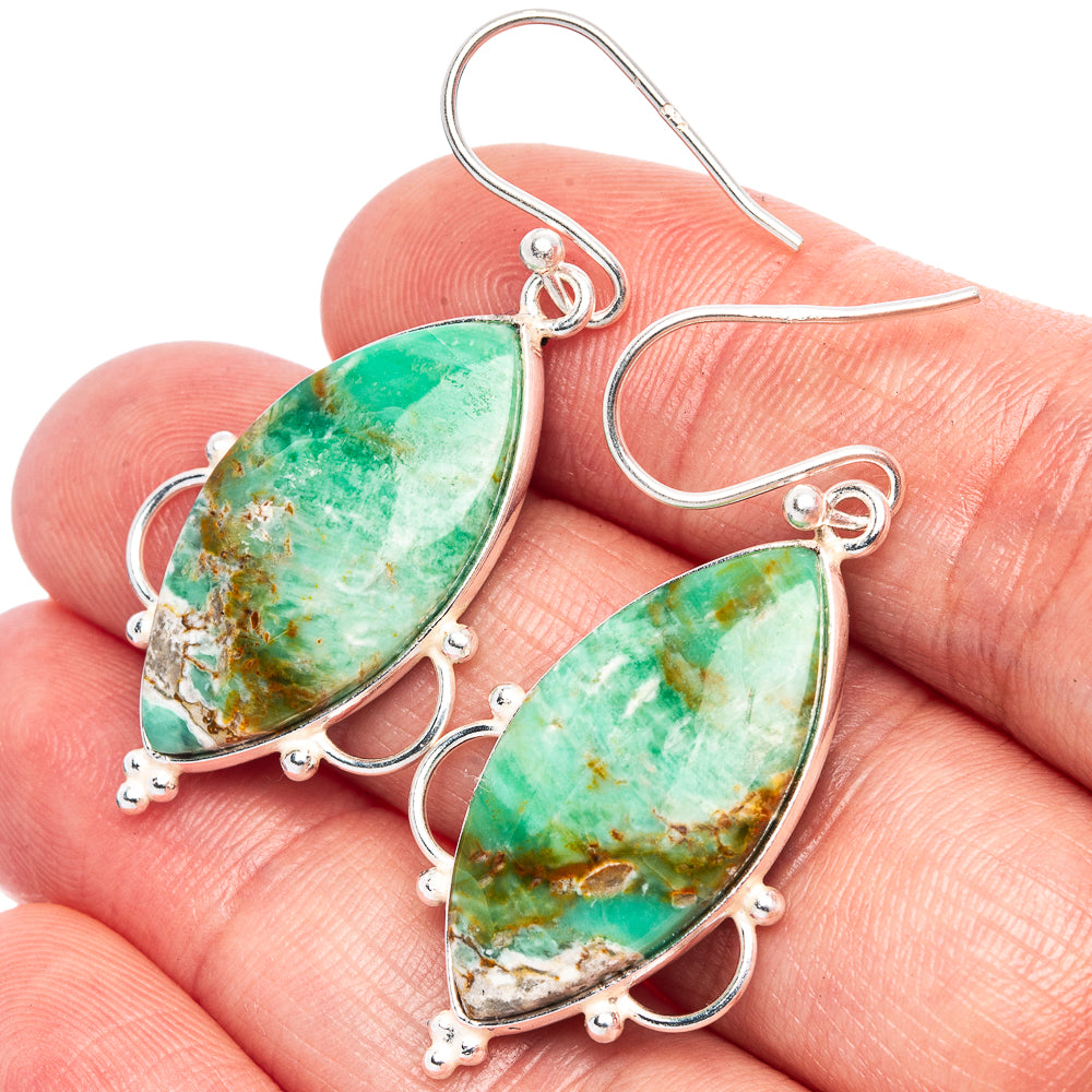 Boulder Chrysoprase Earrings 1 3/4" (925 Sterling Silver) E1754