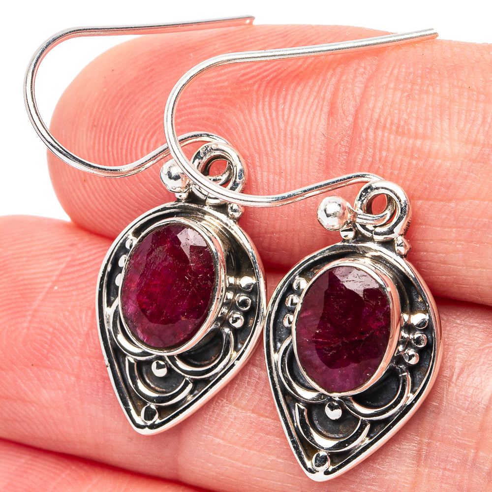 Red Sillimanite Earrings 1 1/4" (925 Sterling Silver) E2939