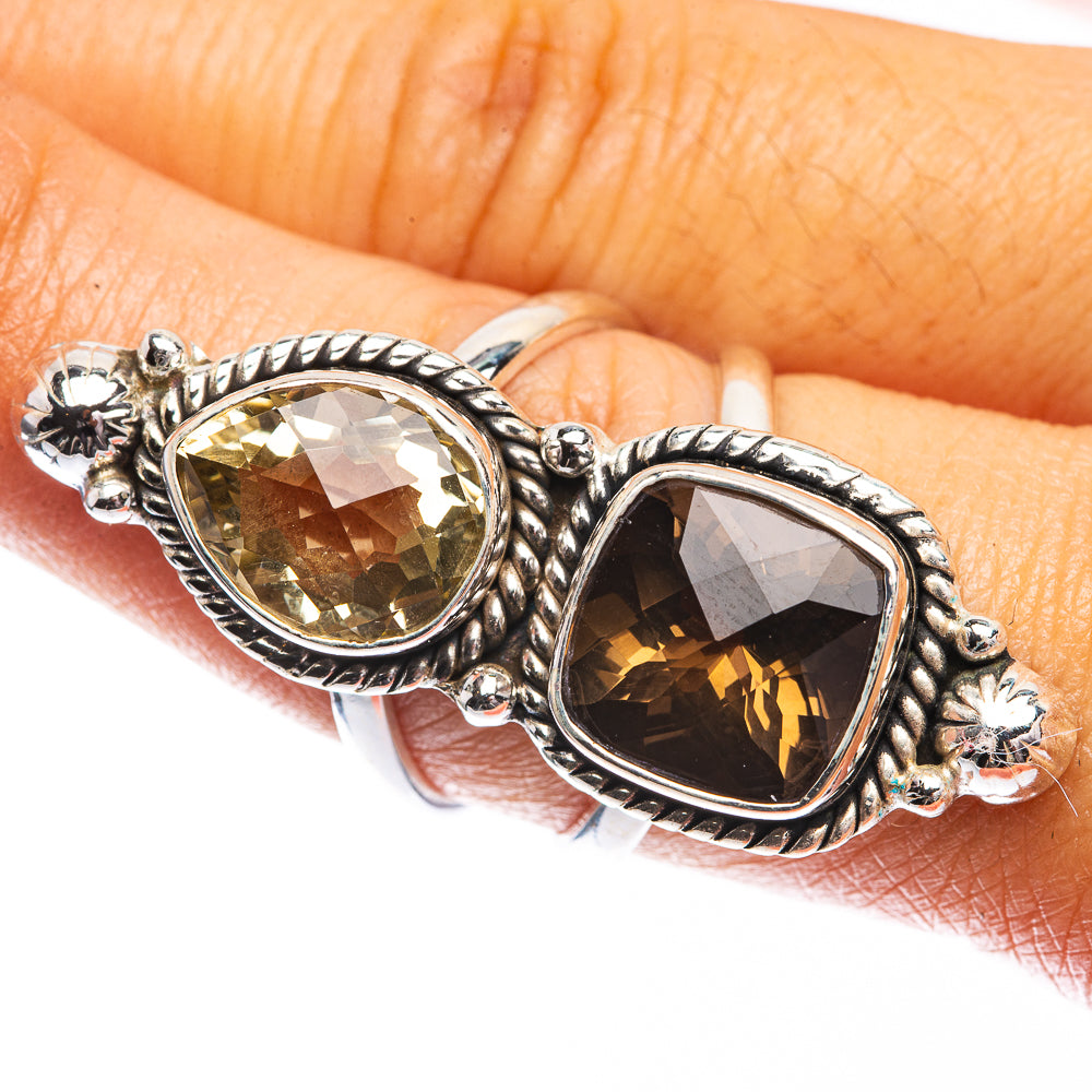Large Smoky Quartz, Citrine Ring Size 8.25 (925 Sterling Silver) R142485