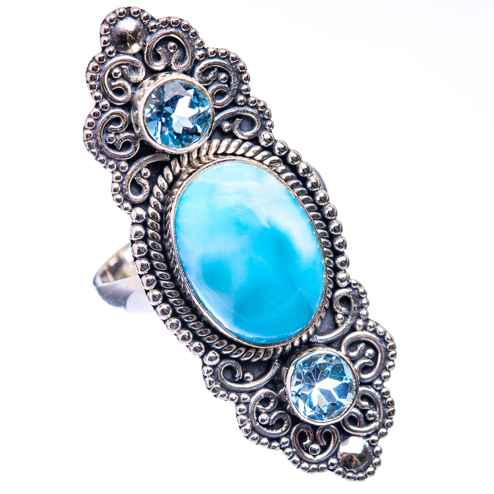 Large Larimar, Blue Topaz Ring Size 7 (925 Sterling Silver) R141226