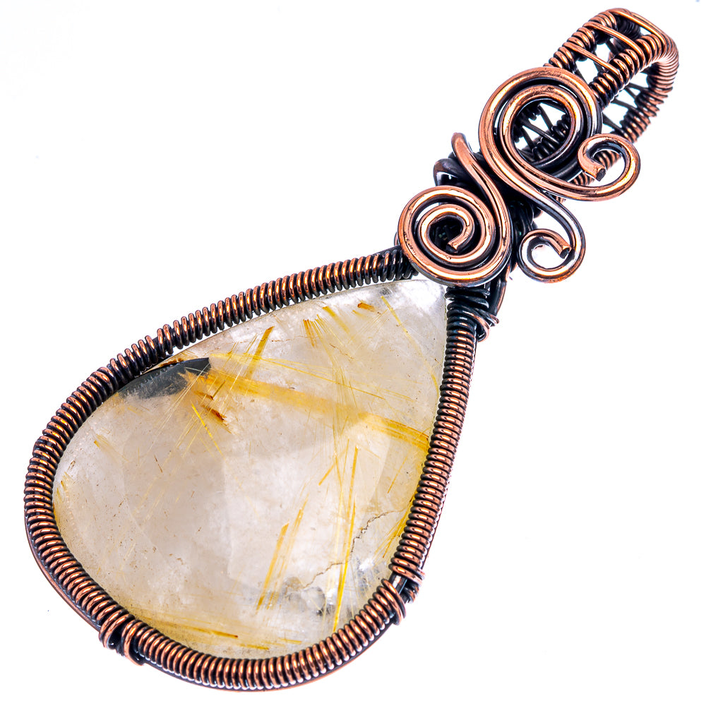 Rutilated Quartz Wire Wrap Pendant 2 3/8" (Oxidized Copper)