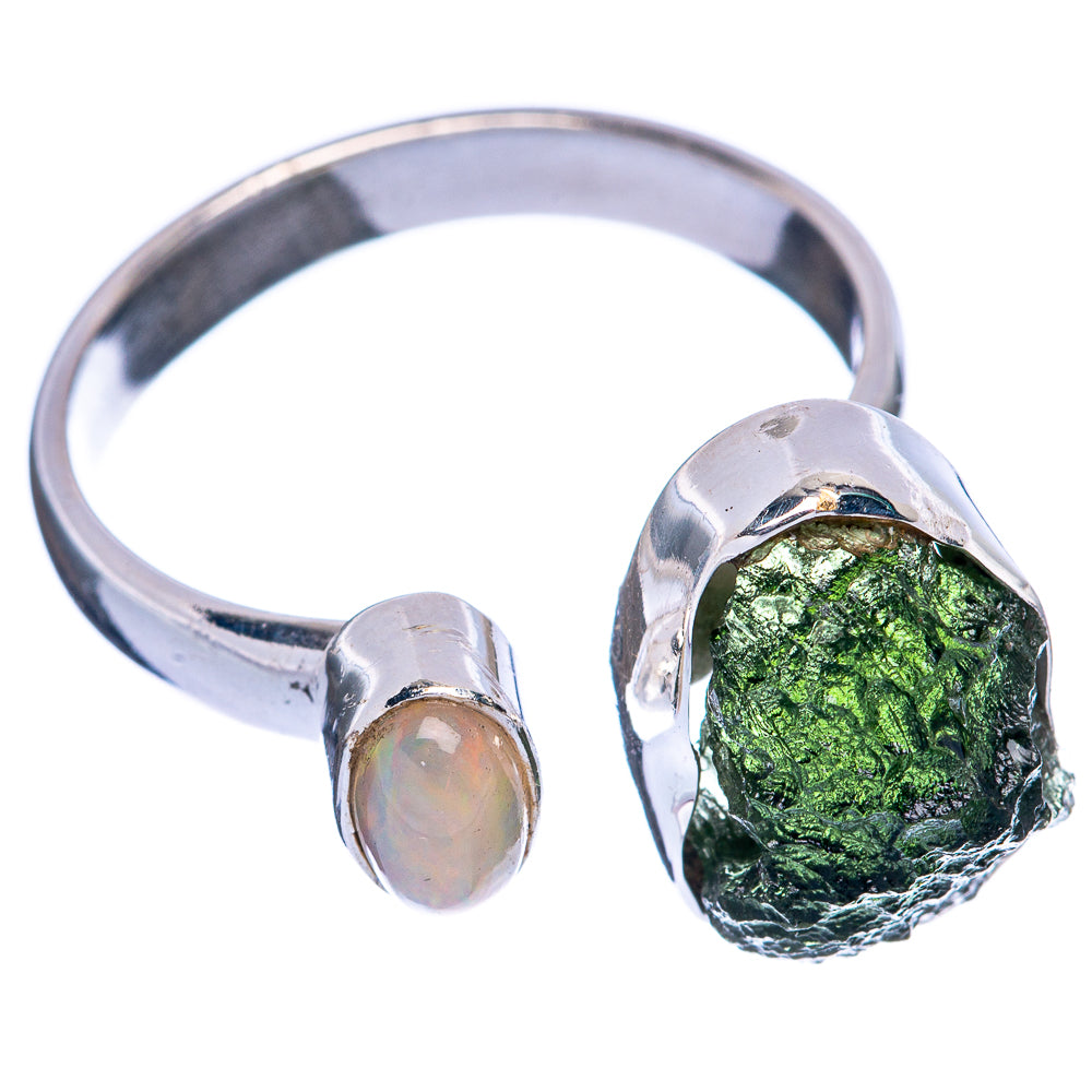 Rare Czech Moldavite, Ethiopian Opal Ring Size 8 Adjustable (925 Sterling Silver) R145586