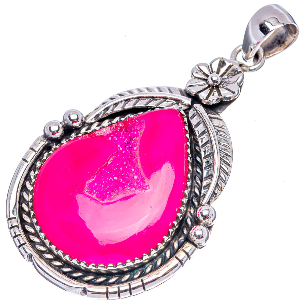 Premium Pink Agate Druzy Pendant 2 1/8" (.925 Sterling Silver)