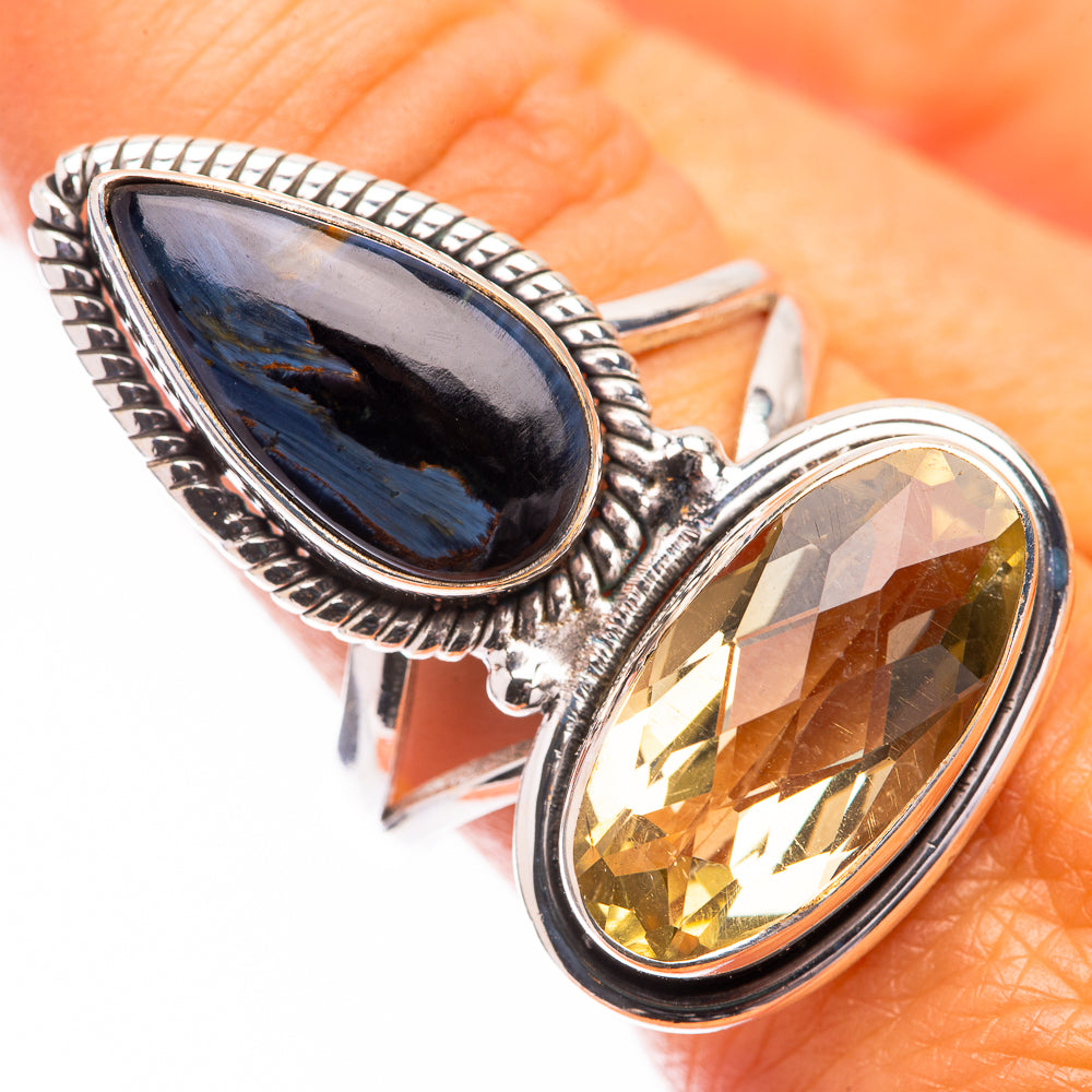 Large Lemon Quartz, Pietersite Ring Size 9.75 (925 Sterling Silver) R141453