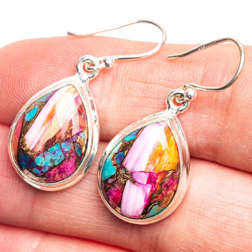 Kingman Pink Dahlia Turquoise Earrings 1 3/8" (925 Sterling Silver) E432615