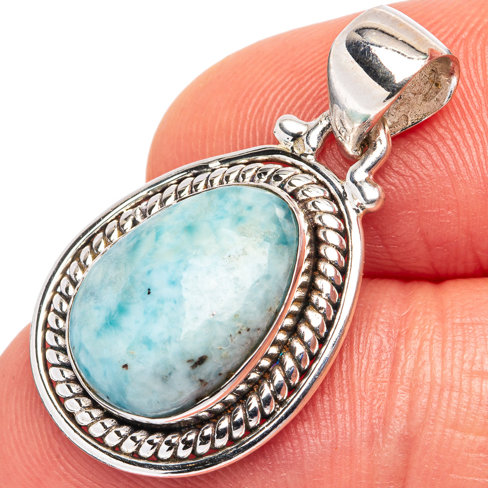 Rare Larimar Pendant 1 1/8" (.925 Sterling Silver)