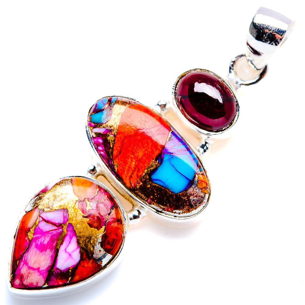 Kingman Pink Dahlia Turquoise, Garnet Pendant 2" (925 Sterling Silver) PD38244