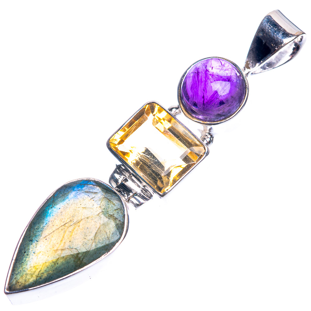 Labradorite, Citrine, Amethyst 925 Sterling Silver Pendant 2 1/8"