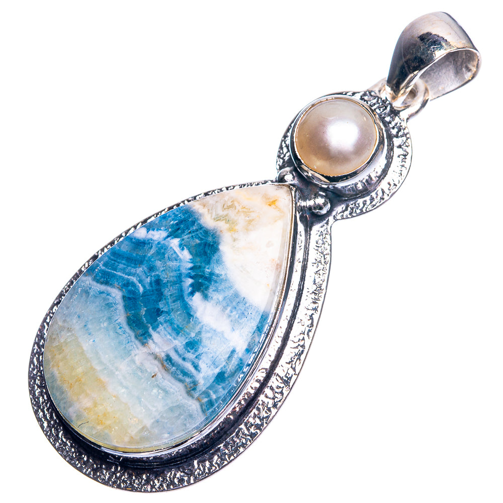 Blue Scheelite, Cultured Pearl Pendant 1 7/8" (925 Sterling Silver) P39185
