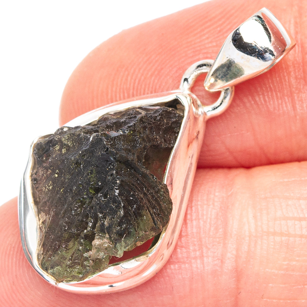 Rare Moldavite Pendant 1 1/8" (925 Sterling Silver) P43944