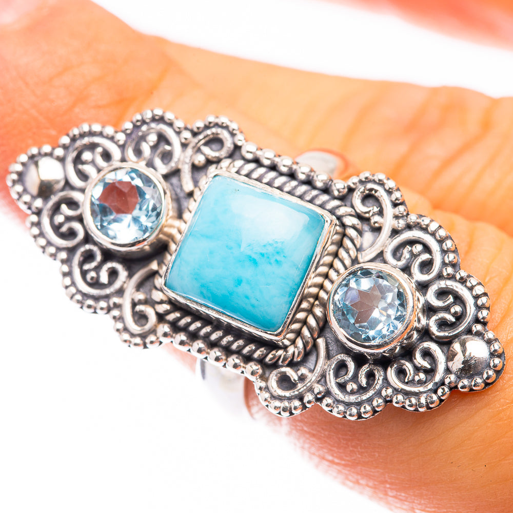 Large Larimar, Blue Topaz Ring Size 5.75 (925 Sterling Silver) R141422