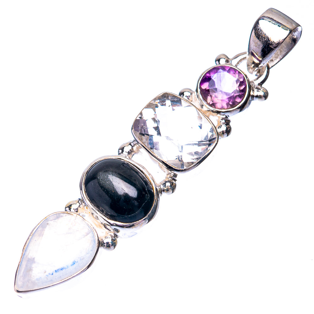 Rainbow Moonstone, White Quartz, Black Onyx, Amethyst Pendant 2" (925 Sterling Silver) P38693